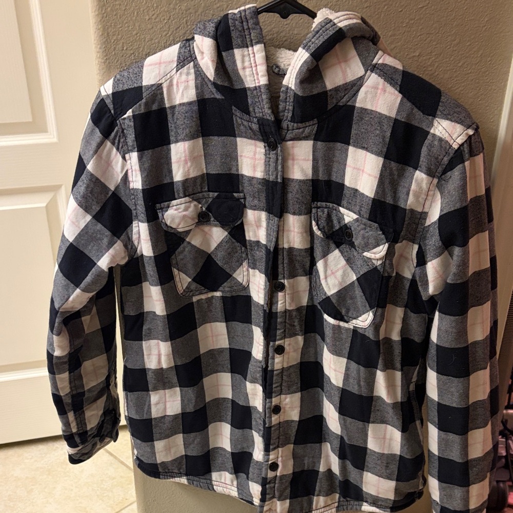 Black and White Plaid Hooded Jacket